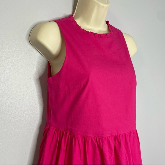 J.Crew Factory Pink Midi Sleeveless Ruffled Neckline Tiered Pink Dress - Picture 4 of 12